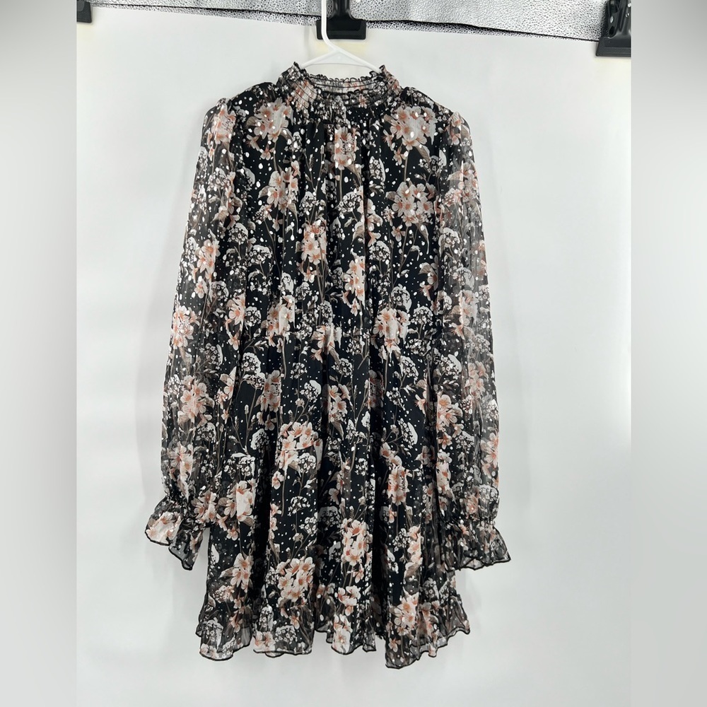 O.P.T floral mock neck long sleeve dress size L opt